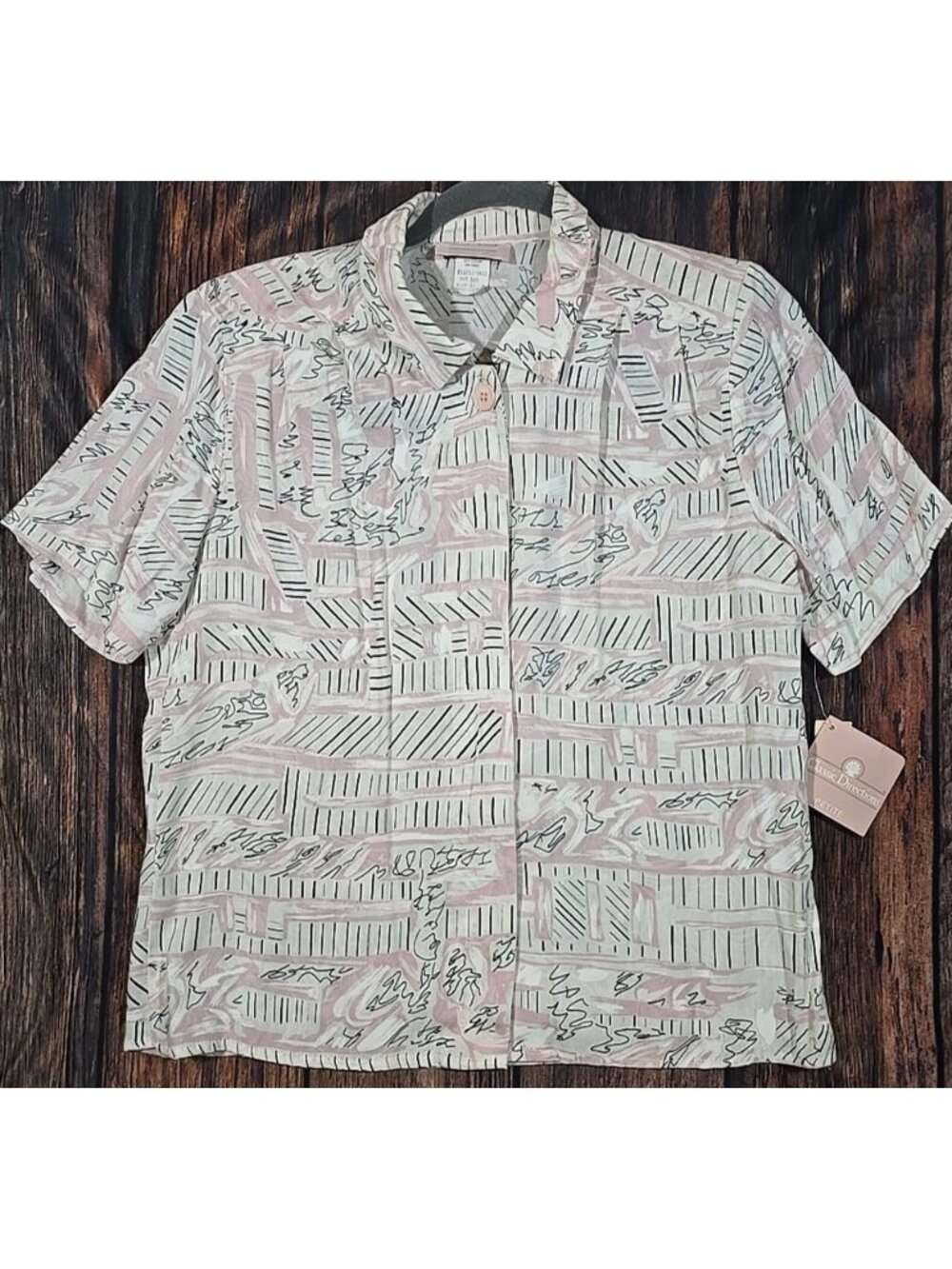 Classic Directions Vtg Pink Graffiti Print Pop Art Blouse Shirt Women 12 Petite